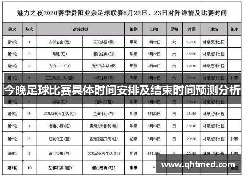 今晚足球比赛具体时间安排及结束时间预测分析